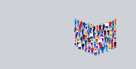 businesspeople crowd gathering in shape of book icon social media community education concept business people group standing together full length horizontal
