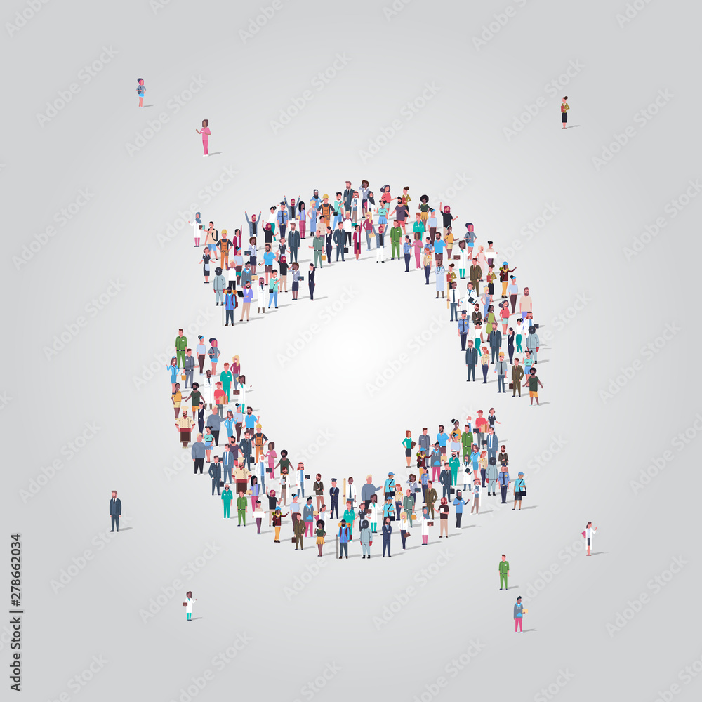 Poster people crowd gathering in refresh circle arrows shape social media community update reload concept d