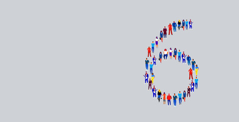 business people crowd gathering in number six 6 shape businesspeople group standing together social media community concept full length