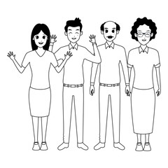 Family grandparents and parents cartoons in black and white