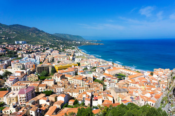 Naklejka na ściany i meble Beautiful view of the coast of Cefalu in Sicily, Italy