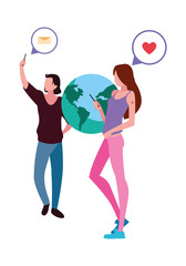 man and woman world using smartphone