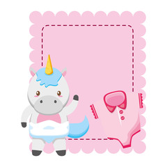 cute little unicorn baby with clothes in card