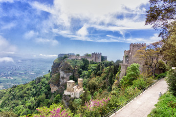 View of the Norman Castle and the Pepoli Castle in Erice, Sicily, Italy