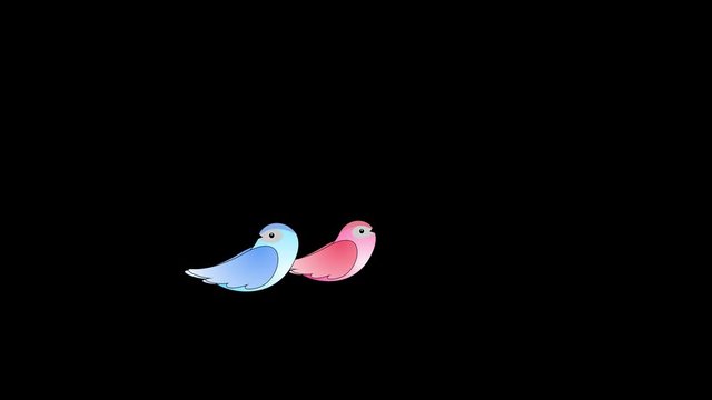 Two Cartoon Birds Fly in and Perch on Transparent background