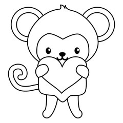 cute little monkey with heart baby character