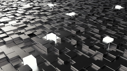 A network of metal cubes in a grid formation