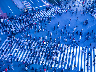 夕暮れの渋谷駅前交差点