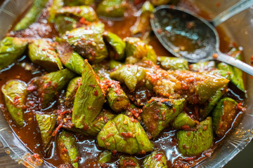 terong balado, eggplant with chilli sauce paste traditional indonesian food