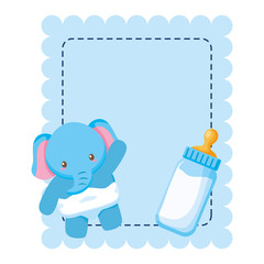 cute little elephant baby card with milk bottle