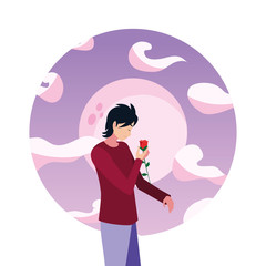 man holding flower rose romantic