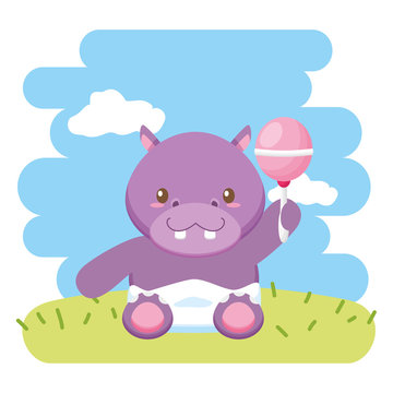 cute little hippo with maraca character