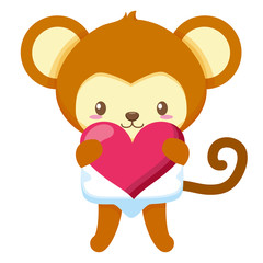 cute little monkey with heart baby character
