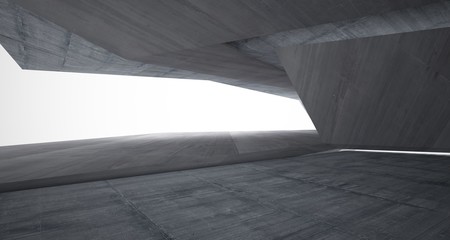 Abstract architectural concrete interior of a minimalist house. 3D illustration and rendering.