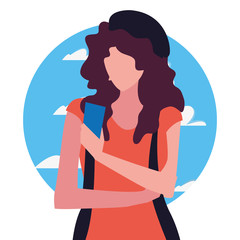 young woman using smartphone social media