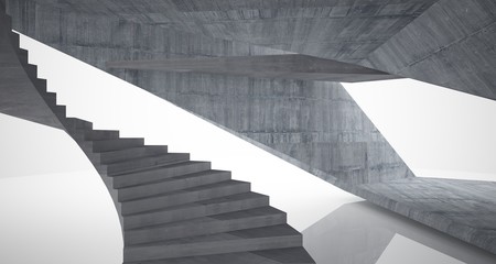 Abstract architectural concrete interior of a minimalist house. 3D illustration and rendering.