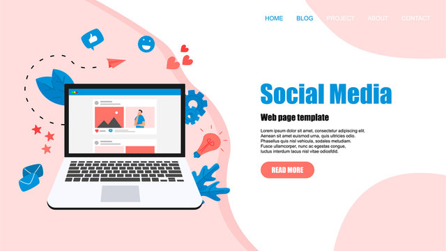 Web template with Social media concept with photo content, like and comment. Vector flat illustration	