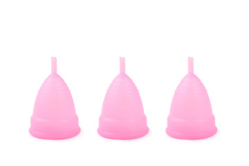 Menstrual cup pink on white background. Isolated medical hygiene object.