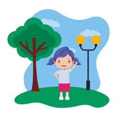 happy girl waving hand in the park