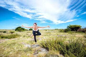 Fototapeta premium Asian healthy woman practicing yoga at outdoor