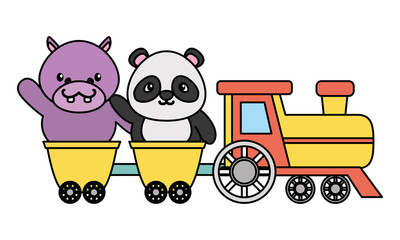 cute little bear panda and hippo in train