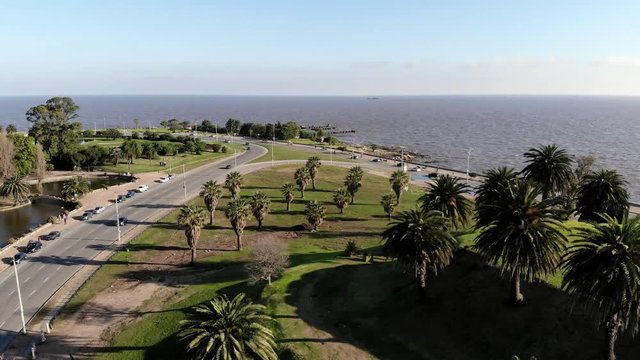 High aerial over Montevideo Uruguay Parque rodo