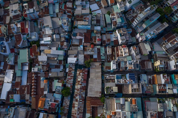 Aerial photography of rooftops and architecture Ho Chi Minh City Vietnam