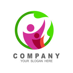 Vector logo icon of person and leaves in circles, human and leaf logo template, life symbol, family icon
