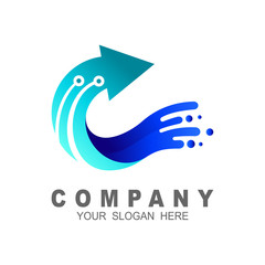 Arrow letter c logo design vector, letter c and technology icon, swoosh symbol