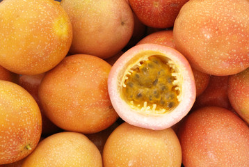 Ripe passion fruits background