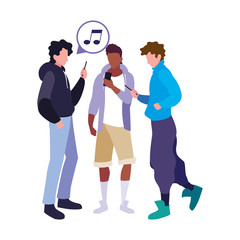 group men using smarthpone social media