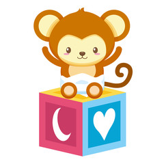 cute little monkey with block baby character