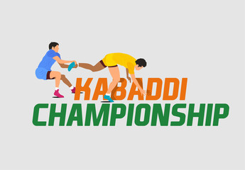 Kabaddi Championship Logo Design, Banner, Poster, Concept, Template, Label, Card, Greeting, Coupon, Icon, Sale, Offer, Web Header, Mnemonic with blue background. Professional Kabaddi Players - Vector