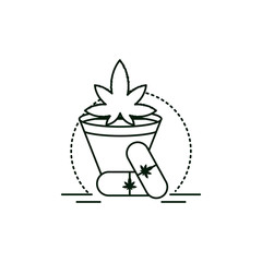 cannabis drug capsule with houseplant