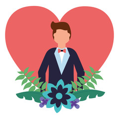 groom in suit flowers love heart wedding