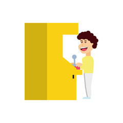 boy playing in retro console video game machine