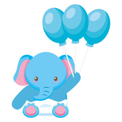 cute little elephant baby with balloons helium