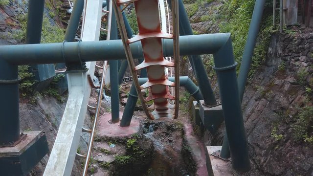 Close up shot the Nemesis Rollercoaster at Alton Tower Staffordshire