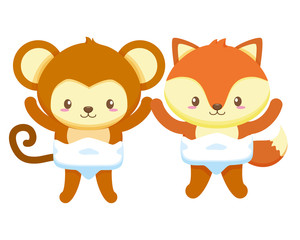 cute little monkey and fox characters