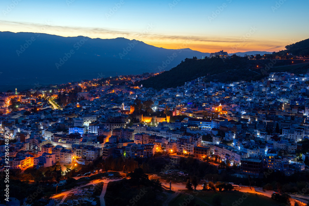 Wall mural panorama of blue medina of chefchaouen city