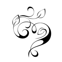 Obraz premium decorative element with curls and leaves in black lines on white background