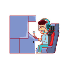 boy playing in retro console video game machine