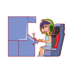 girl playing in retro console video game machine