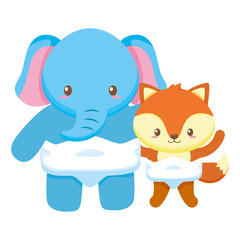 cute little elephant with fox babies characters