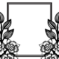 Plants on white background, with unique frame, for decorative invitation card. Vector
