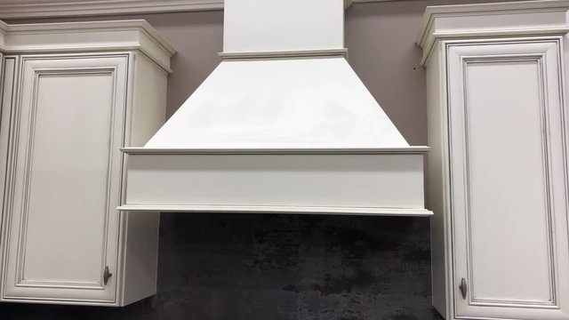 4K Video B-Roll In Slow Motion Of White Kitchen Cabinet  Made Of Wood.