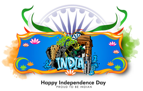vector festive illustration of independence day in India celebration on August 15. 
