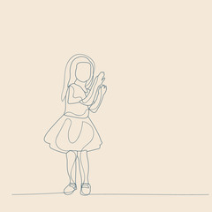 vector, isolated, sketch with lines, child girl rejoices