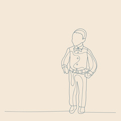 Fototapeta na wymiar isolated, sketch with lines, child boy stands