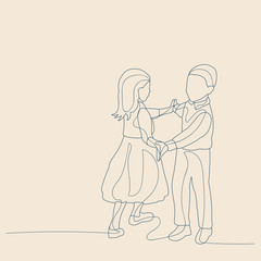 vector, isolated, sketch with lines, kids, friendship